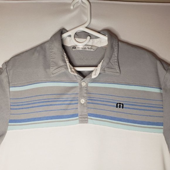 Travis Mathew White & Grey Short Sleeve Golf Polo - Picture 1 of 5